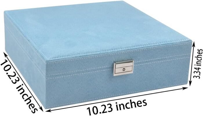 Jewelry Boxes 10 x 10 Inches 2-layer Handle Necklace Holder Organizer Jewellery Women Rings Storage Display Girls Earrings Case Lockable Jewelry Tray Blue GY641 (Blue, 2 Layer (3.34" H)) - Image 5