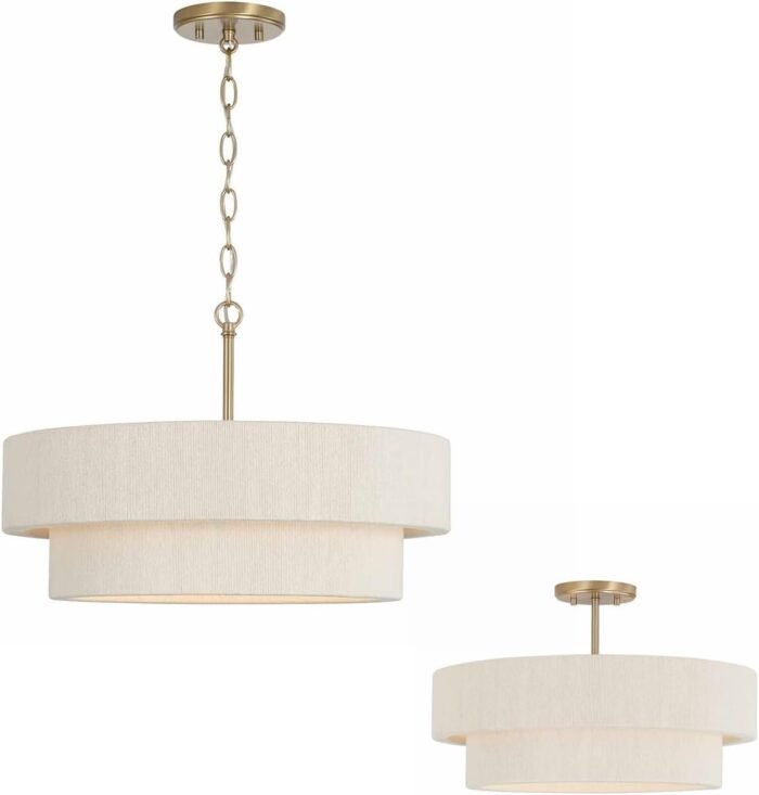 Capital Lighting 349841MA Delaney Modern Hand-Wrapped Rope Drum Pendant Ceiling Light Fixture, 4-Light 240 Total Watts, 13" H x 20" W, Matte Brass - Image 6