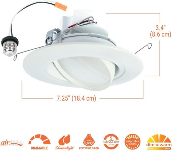HALO RA 6 inch Gimbal LED Recessed Adjustable Light Trim, Selectable 600/900 Lumens, 5 Selectable Color Temperatures Plus Dim to Warm, 120-Volt, White - Image 3