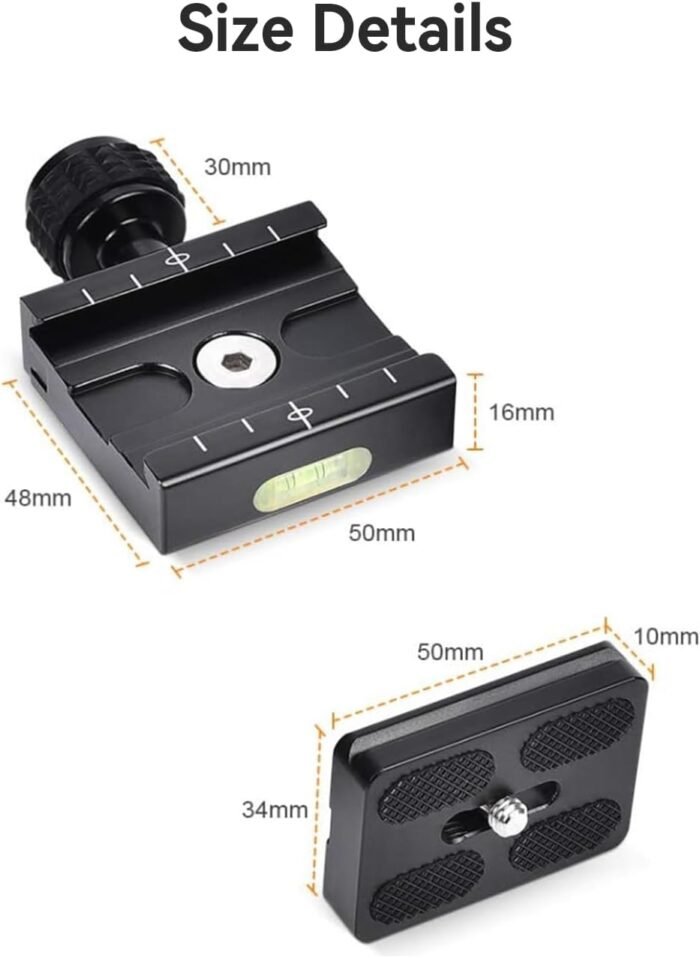 UTEBIT 50mm Arca Swiss Quick Release Plate, Aluminum QR Clamp Adapter Set with 3/8"&1/4" Screw Hole, Built-in Bubble Level Compatible with Manfrotto DSLR Camera Tripod Ball Head Monopod - Image 6