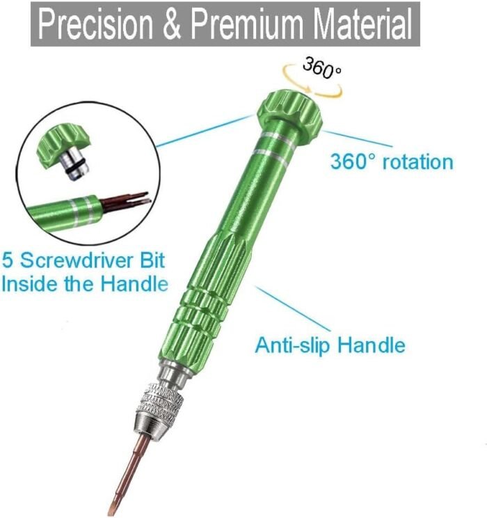 Esinam 8-in-1 Multifunctional Small Screwdriver for Eyeglass, Glasses Repair, Mini Screwdriver Kit for Cellphone, Eye Glasses, Electronics, Watch, Laptop and Jewelry (Green) - Image 2