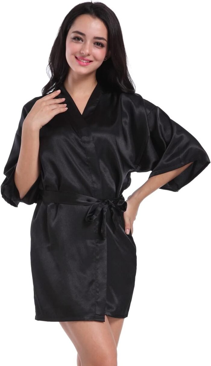 Women's Satin Robes with Rhinestones Bride Bridesmaid Short Sleepwear Wedding Party Dressing Gown - Image 4