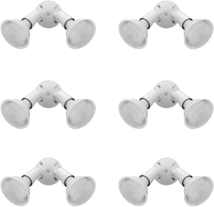 Lithonia Lighting OFTH 300PR 120 WH CP6 M4 Adjustable Twin Par Outdoor Flood Light Holder for Backyard Lighting, Safety and Security, 120 Volts, Uses 2 Lamps Up to 150W (Not Included), White (6-Pack)