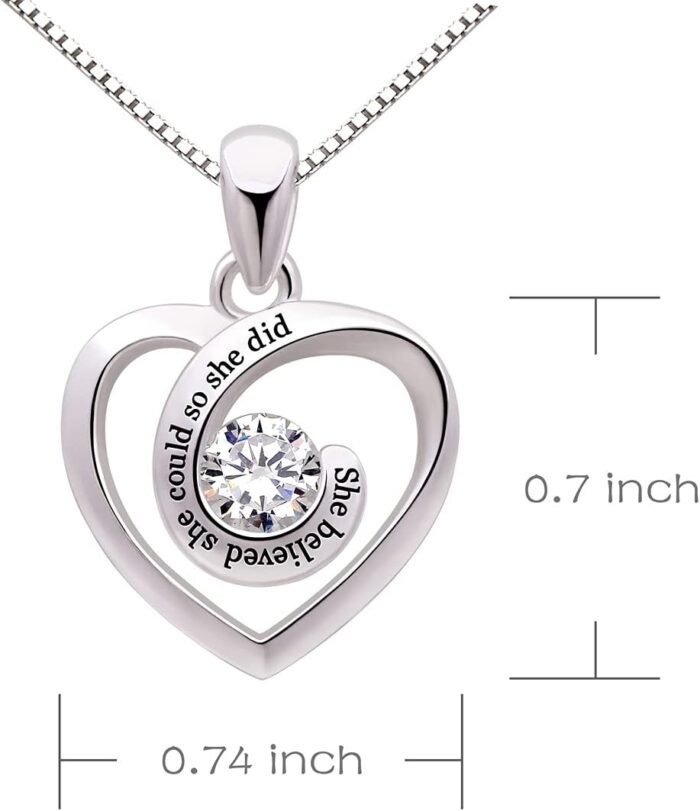 ALOV Jewelry Sterling Silver She believed she could so she did Love Heart Cubic Zirconia Pendant Necklace - Image 3