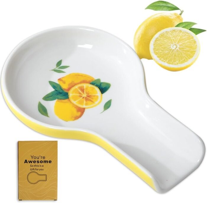 Spoon Rest - Lemon Spoon Rest for Stove Top for Cooking Spoons Spatula Lemon Kitchen Decor Ceramic Spoon Rest for Kitchen Counter with Gift Box Ready