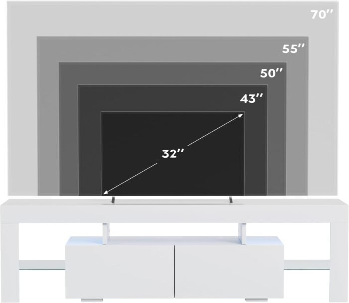 JUMMICO TV Stand, Modern Lighting TV Cabinet Entertainment Center Media and Open Shelf, TV Console Table with 1 Drawer and Remote Control, 20 Color LED Lights up to 70 Inch TV (White) - Image 3