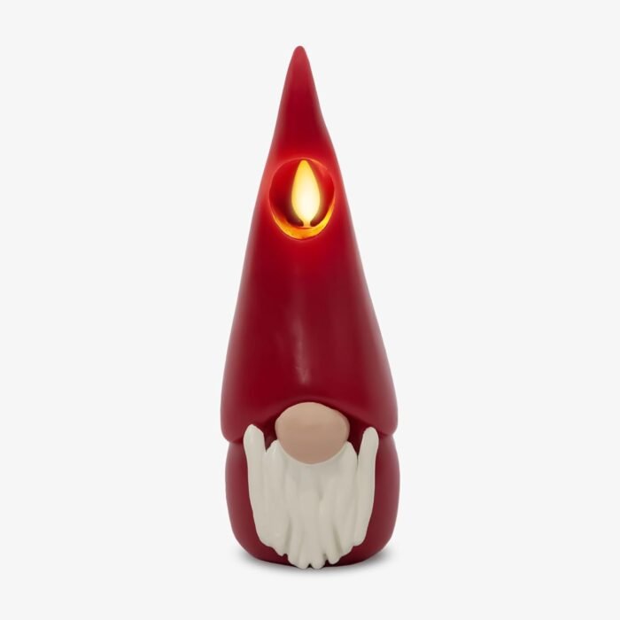 Luminara Flameless Candle Gnome Figural 2.8" x 8" Smooth Finish Real Wax Unscented Winter Christmas Decoration (Burgundy)