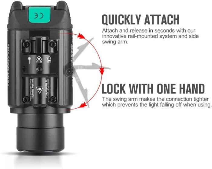 OLIGHT Baldr Pro 1350 Lumens Tactical Weaponlight with Green Light and White LED, 260 Meters Beam Distance Compatible with 1913 or GL Rail, Batteries Included(Black) - Image 7