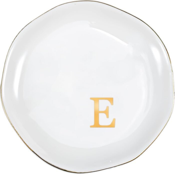 ProCase Ceramic Jewelry Tray, Initial Ring Dish Trinket Plate Engagement Gift, Small Personalized Monogram Ring Bowl for Wedding, White Decorative Jewelry Holder for Women Vanity -Letter E - Image 9