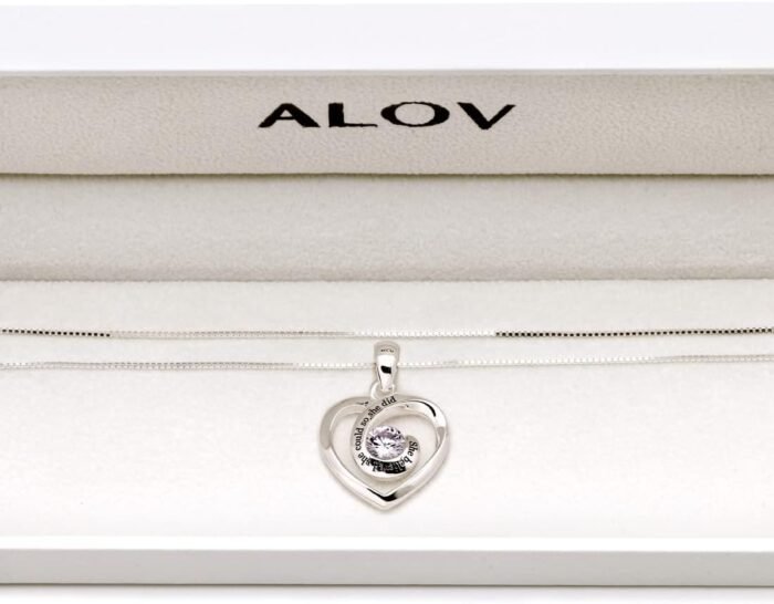 ALOV Jewelry Sterling Silver She believed she could so she did Love Heart Cubic Zirconia Pendant Necklace - Image 4