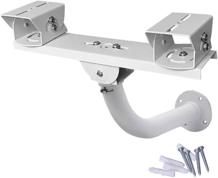 Security Camera Mount Holder Double Surveillance Camera L Type Metal Steel One to 2 Horizontal Cross Bar Dual Camera Mount Bracket Extension Bar Horizontal Arm L Shape Wall Mounting 2 Base Bracket
