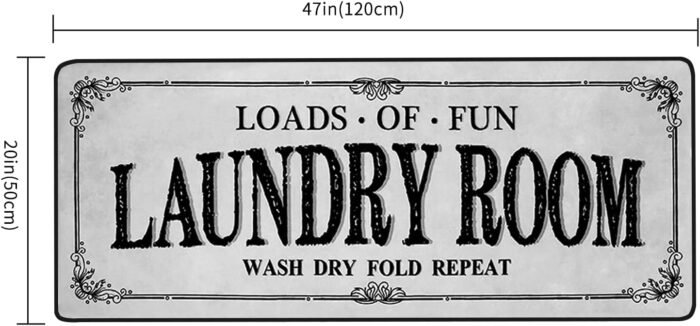 Grey Runner Rug, Farmhouse Kitchen Floor Mat, Non Slip Laundry Room Decor, Large (20 X 47 inch) - Image 2