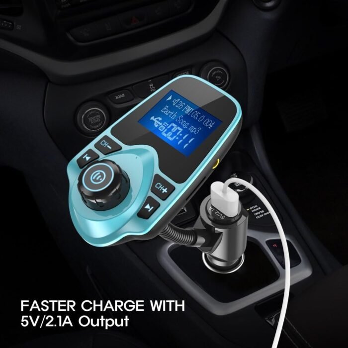 Nulaxy Bluetooth Car FM Transmitter Audio Adapter Receiver Wireless Hands-Free Car Kit W 1.44 Inch Display (F-Green) - Image 6