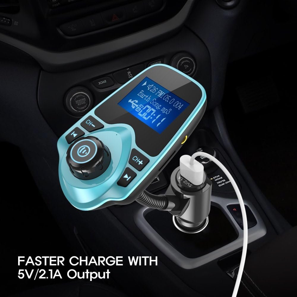 Nulaxy Bluetooth Car FM Transmitter Audio Adapter Receiver Wireless Hands-Free Car Kit W 1.44 Inch Display (F-Green) - Image 6
