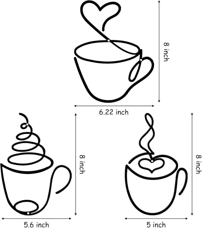 Ferraycle 3 Pieces Coffee Cup Metal Wall Art Wire Coffee Cat Sign Wire Wall Decor for Kitchen Restaurant Shop Decors Accessories (Coffee Cup Style) - Image 2