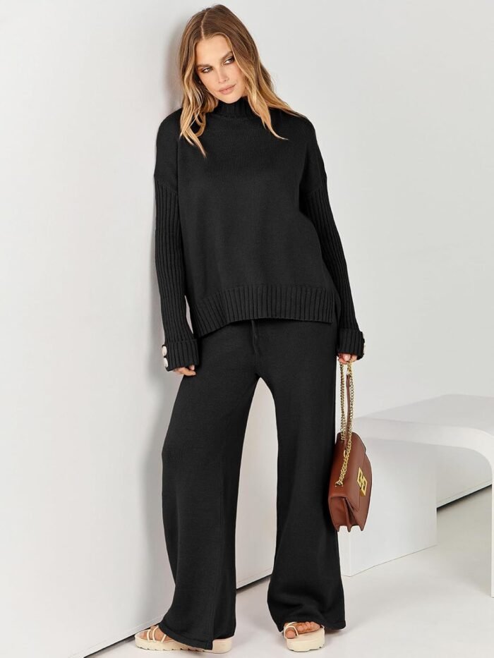 ANRABESS Women's 2 Piece Outfit Sweater Lounge Sets Long Sleeve Knit Pullover Wide Leg Pant Tracksuit Loungewear 2024 Fashion - Image 6