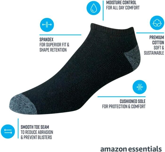 Amazon Essentials Men's Performance Cotton Cushioned Breathable Athletic No-Show Sports Socks, 10 Pairs - Image 2