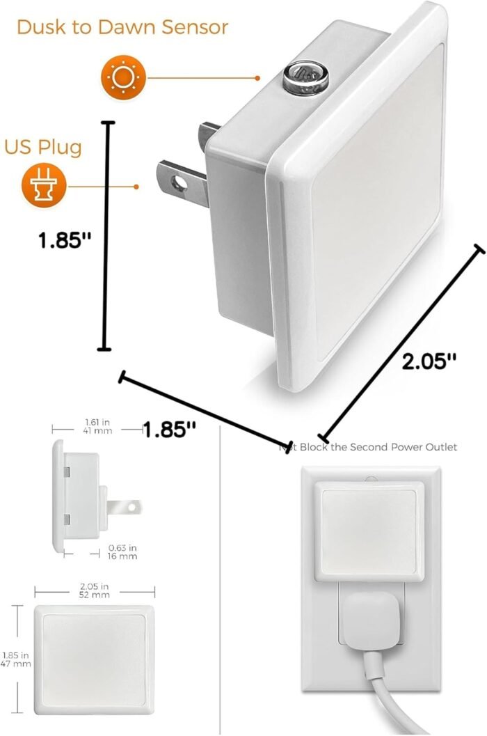 L LOHAS LED Night Lights Plug into Wall 2-Pack, 0.3W Plug in Night Light, Dusk to Dawn, 2000K Amber Light, Sleep Aid Nightlight Auto-On/Off, for Adults Kids Room, Bedroom, Bathroom, Hallway, Non-Dim - Image 8