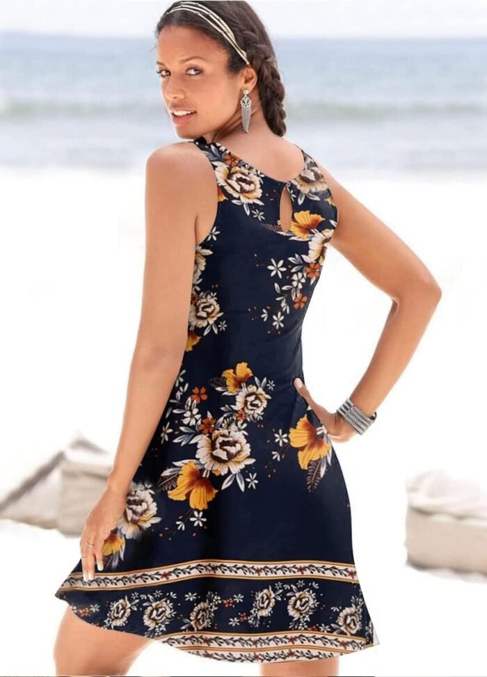 ETCYY NEW Beach Dresses for Women 2024 Trendy Boho Floral Print Sundresses Sleeveless Beach Cover Up Dress with Pockets - Image 3