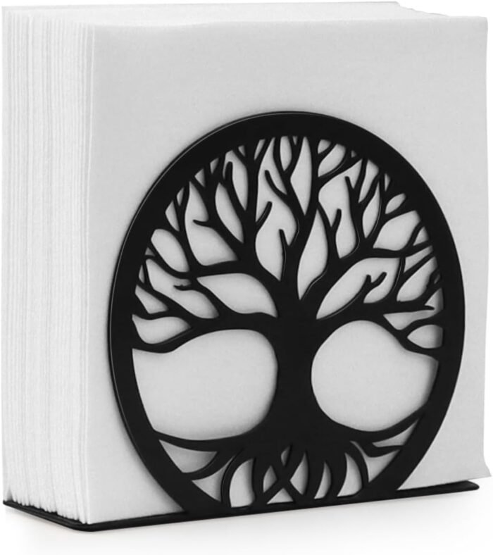 Napkin Holder for Table,5.9” Large Stainless Steel Napkin Holder Standing Napkin Dispenser for Kitchen,Black Metal Modern Napkin Holder for Paper Napkins Western Restaurant Party,Home Decor