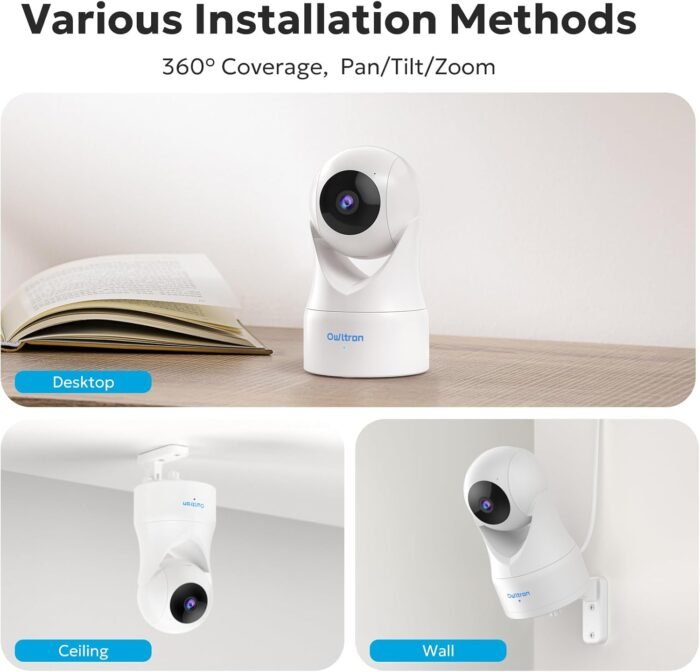 owltron Indoor Security Camera 2K, 360° Cameras for Home Security with Motion Detection, 2.4G WiFi Camera for Baby/Nanny/Pet Camera with Night Vision, Siren Alarm & 2-Way Audio, Compatible with Alexa - Image 7