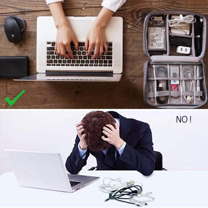 Electronic Accessories Case Bag, Waterproof Universal Electronic Accessories Organizer Power Bank, Charging Cords, Chargers, Mouse, USB Cable, Earphones More Out-Going,Business Travel Gadget Bag,Black - Image 4