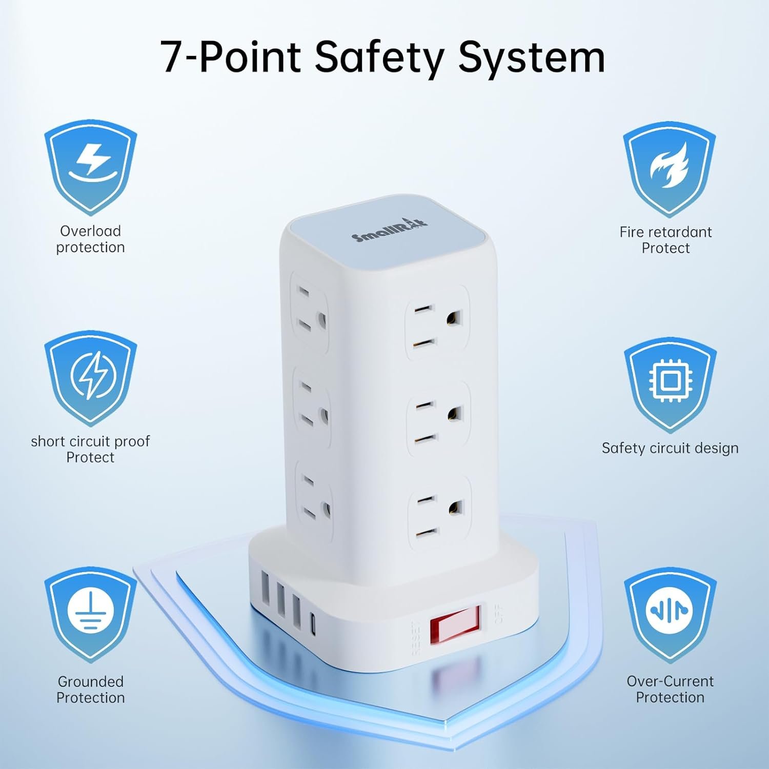PD20W Power Strip Tower Surge Protector Power Strip with USB 12 Outlets with 4 USB Ports (1 USB C), Flat Plug 10FT Extension Cord Multi Plug Outlet Extender Overload Protection for Home Office - Image 4