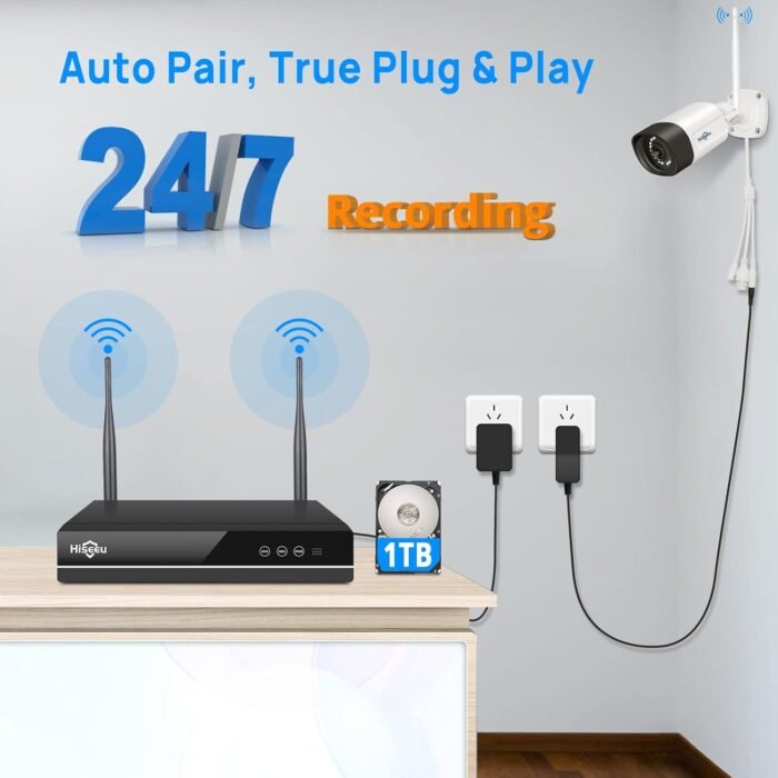 【Wireless Pro,Plug & Play】 Hiseeu 2.5K 5MP WiFi Security Camera System Outdoor,Expandable 16CH 8MP NVR, 1TB HDD,Spotlight,2 Way Audio, IP66 Waterproof, Motion Alert, DC Power Plug-in, 24/7 Recording - Image 6