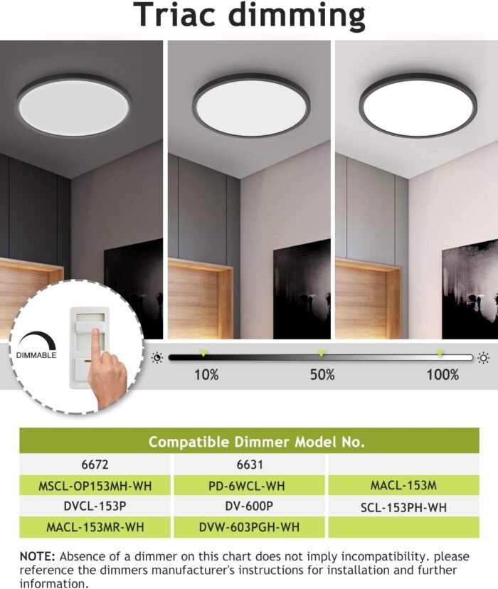 2PACK Flush Mount LED Ceiling Light Fixture Black, 12Inch 28Watt, Dimmable & 3000K-4500K-6000K 3 Color Selectable Ceiling Lamp 3200LM Low Profile Ceiling Light for Kitchen Bedroom Hallway Porch - Image 3