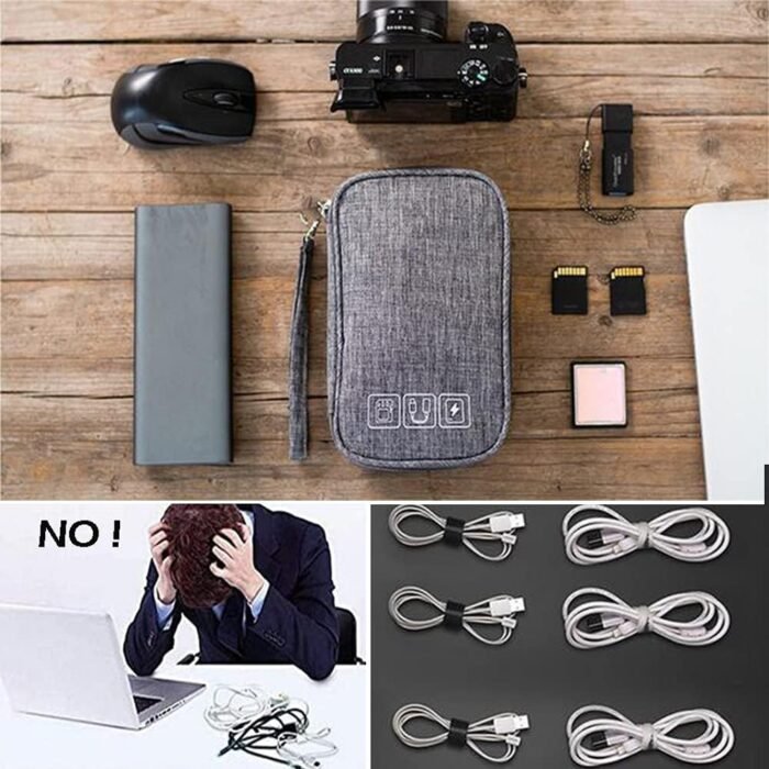 Electronics Accessories Organizer Pouch Bag, Electronic Organizer Travel Universal Cable Organizer Electronics Accessories Bag for Cable, Charger, Phone, USB, SD Card, Business Travel Gadget Bag,Blue - Image 6