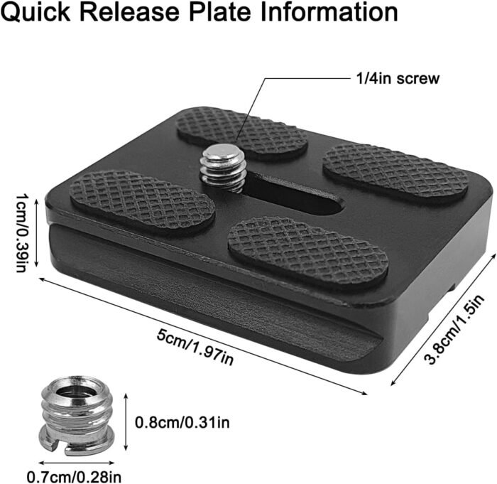 2 Pack 50mm Camera Quick Release Plate with 1/4 "-20 Camera Screw, Tripod Mount Plate Fits Arca Swiss Standard Type Clamp for Camera Tripod Ball Head Ballhead (PU50) - Image 3