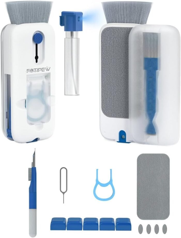Keyboard Cleaner, 12-in-1 Phone Cleaning kit, Electronics Cleaning Brush Tool for Computer, PC Monitor,TV Camera Lens with 3ml Spray Cleaning Bottle Compact with Patent(Blue)