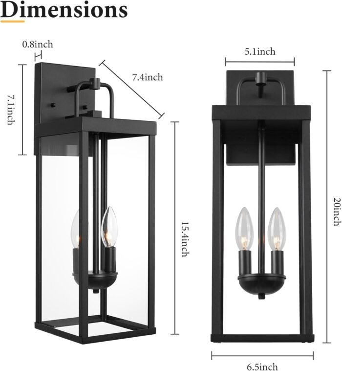 Outdoor Wall Sconce Lights, 20 Inch Tall Transitional Exterior Wall Lighting with Clear Glass, Modern Outside Wall Lantern for Front Porch Corridor Doorway Patio, RZ008M-2 BK - Image 4
