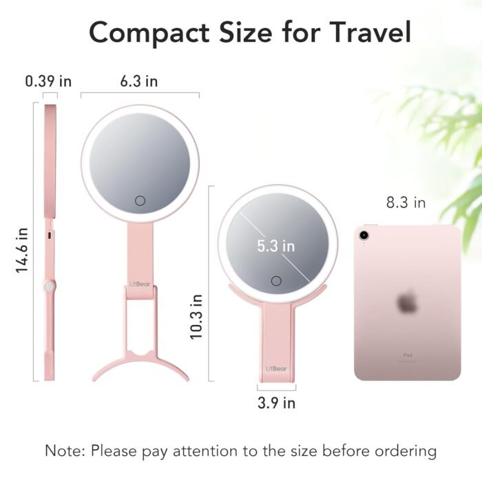 LitBear Travel Makeup Mirror with Lights, Rechargeable Double Sided 10X /1X Magnifying Mirror, Portable Lighted Beauty Mirror, 3 Color Lighting, Dimmable Touch Screen, Tabletop Handhold Hanging (Pink) - Image 7