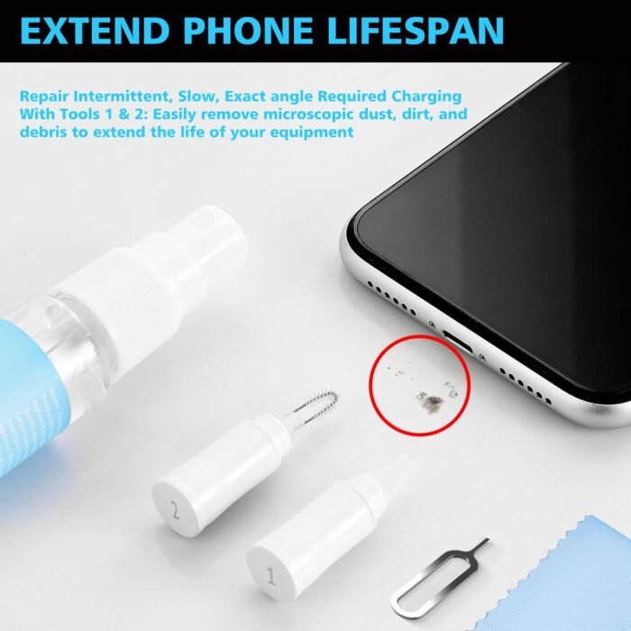 Phone Cleaning Kit,Multitool AirPod Cleaner Kit,Cell Phone Cleaning Repair and Recovery Phone (TypeC) Charging Port,Lightning Cables and Connectors,Easy to Store and Carry Design,White - Image 3