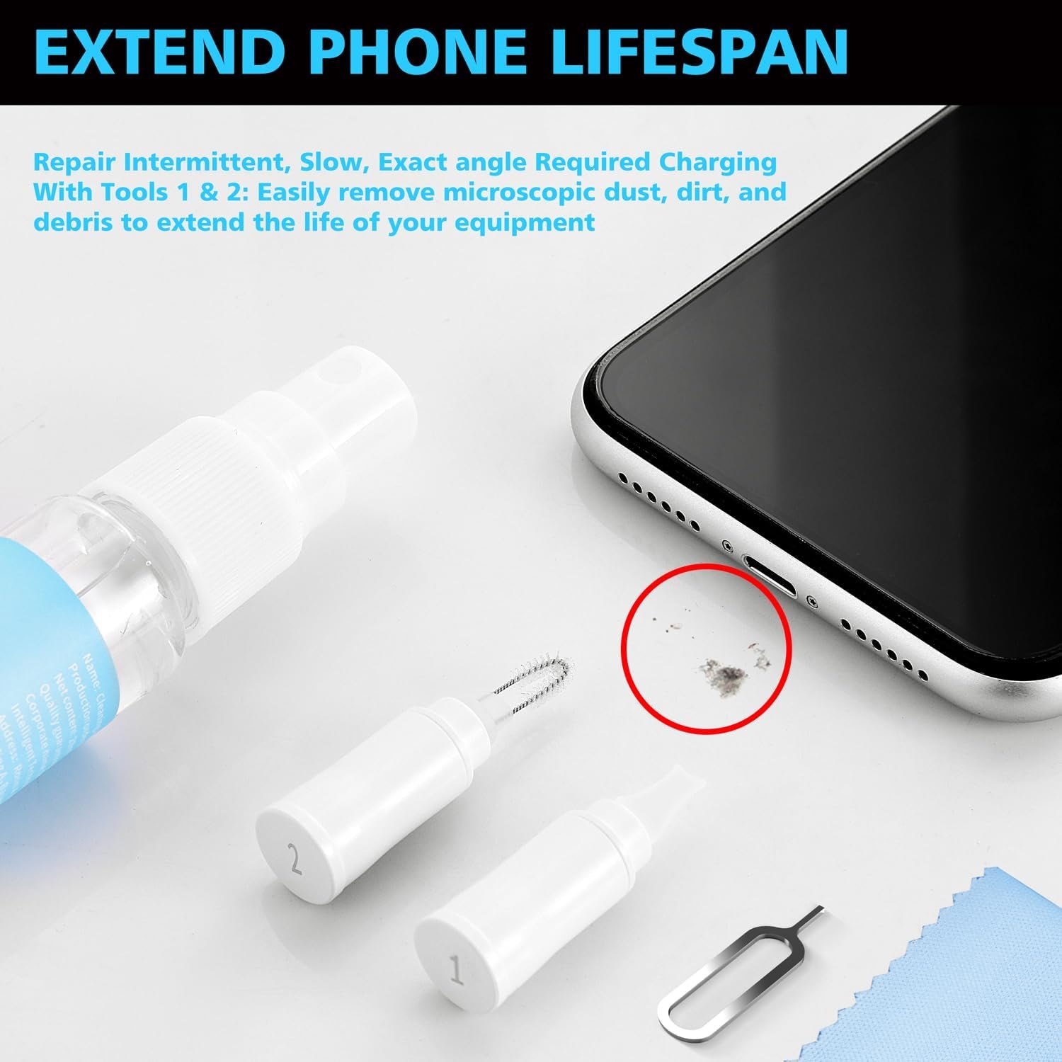 Phone Cleaning Kit,Multitool AirPod Cleaner Kit,Cell Phone Cleaning Repair and Recovery Phone (TypeC) Charging Port,Lightning Cables and Connectors,Easy to Store and Carry Design,White - Image 3
