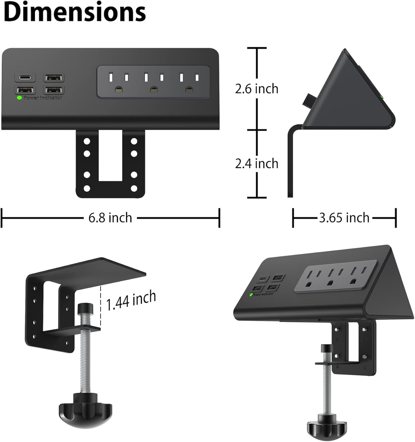 Nightstand Edge Mount Power Strip with USB-C Ports Tabletop Surge Protector Desk Clamp Power Sockets with 3 AC Outlets &4 Fast Charging USB Ports for Home Office Hotel and Dormitory - Image 5