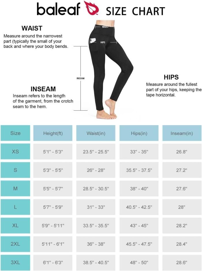 BALEAF Women's Fleece Lined Leggings Thermal Warm Winter Tights High Waisted Yoga Pants Cold Weather with Pockets - Image 6