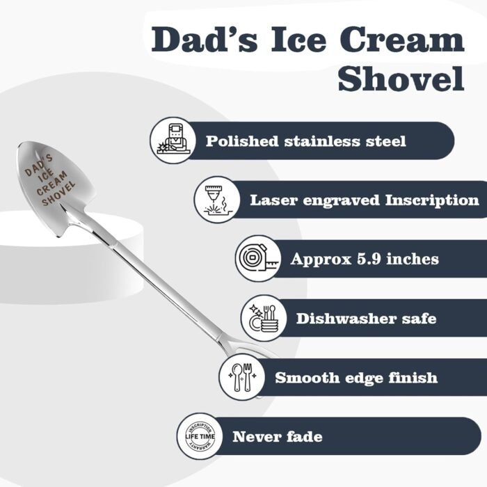 Gifts for Dad Stocking Stuffers for men dad father gifts Dad Ice Cream Spoon Scoop for Ice Cream Lovers, Dad Christmas Gifts for dad from Daughter Funny Engraved Stainless Steel Spoon Shovel - Image 5