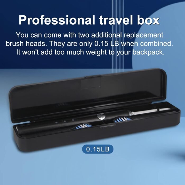 Electric Toothbrush, with 8 Replacement Brush Heads and 1 Travel Box,Sonic Toothbrush for Adults and Kids,Portable Rechargeable Toothbrush for Travel (Black) - Image 3