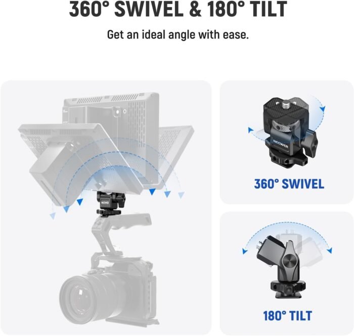 NEEWER Camera Monitor Mount with Cold Shoe, Anti Twist 1/4" Screw for 5" & 7" Field Monitor Compatible with Atomos Ninja V, Foldable V Mount Battery Plate with Arca Type Camera Baseplate Included - Image 2