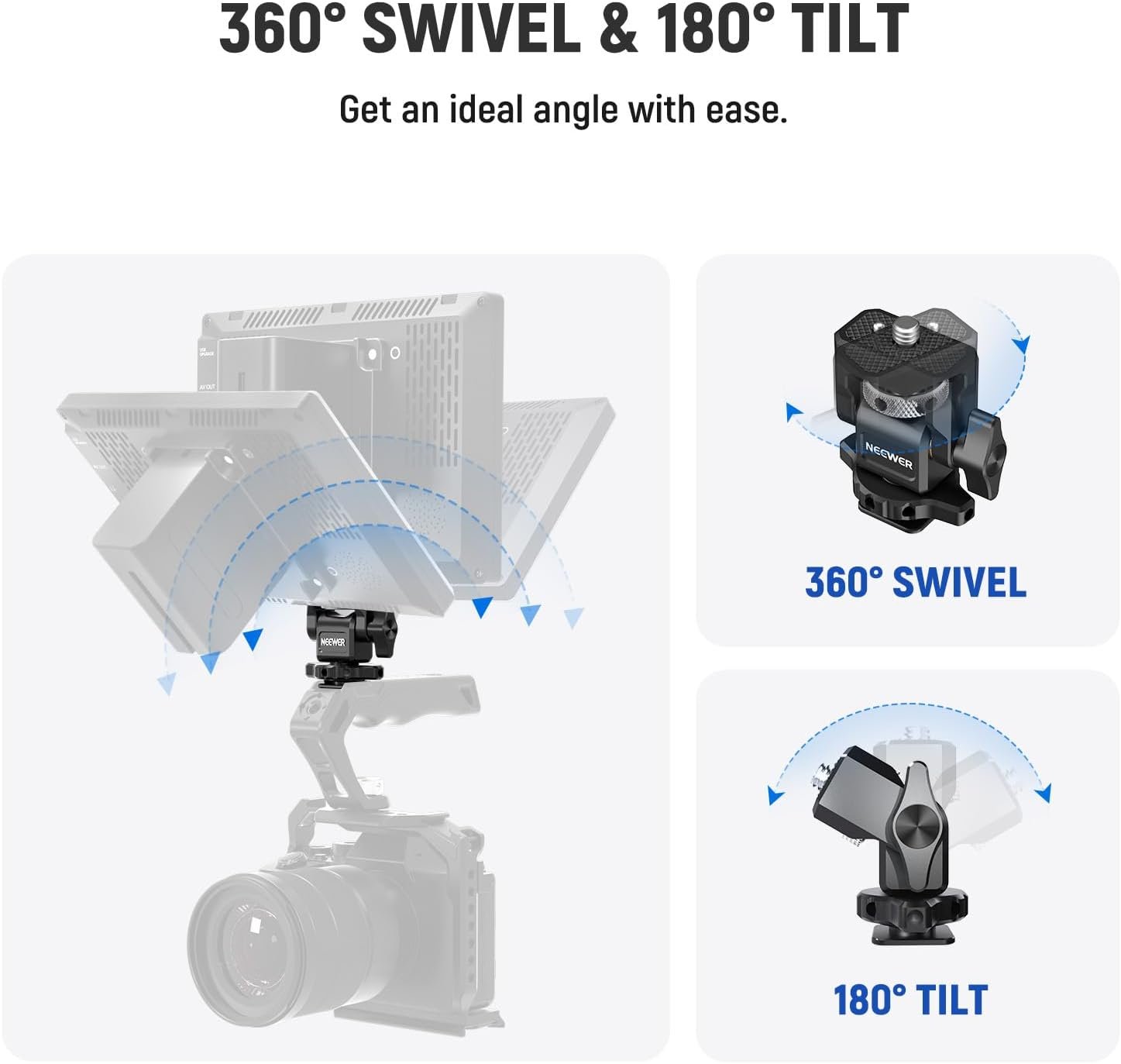 NEEWER Camera Monitor Mount with Cold Shoe, Anti Twist 1/4" Screw for 5" & 7" Field Monitor Compatible with Atomos Ninja V, Foldable V Mount Battery Plate with Arca Type Camera Baseplate Included - Image 2