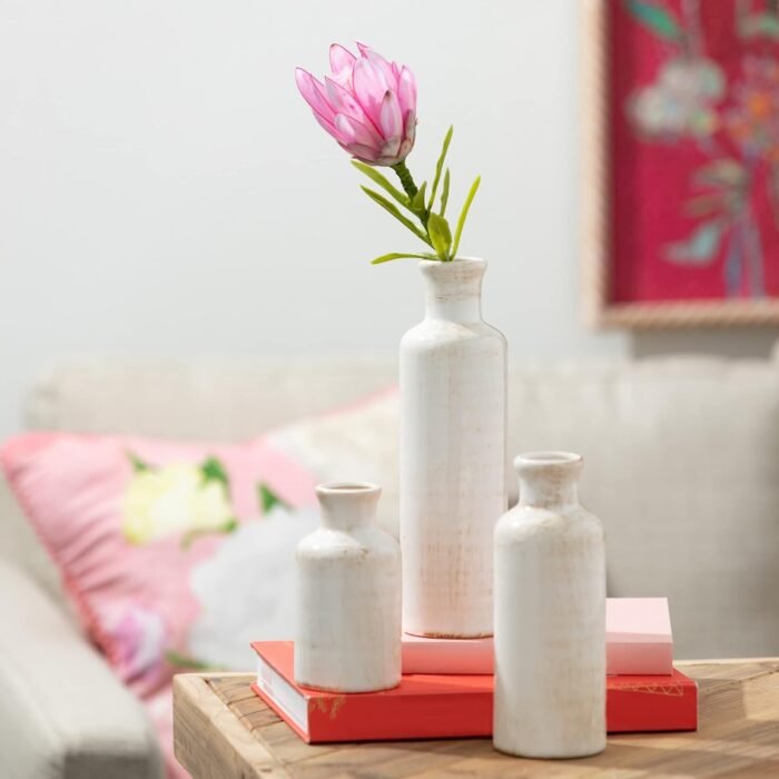 Sullivans White Ceramic Vase Set, Farmhouse Decor, Home Decorative Vase, Vases For Your Kitchen, Bedroom, Office, Living Room, Bathroom, & Shelf Centerpiece Table Decorations (CM2333) - Image 8