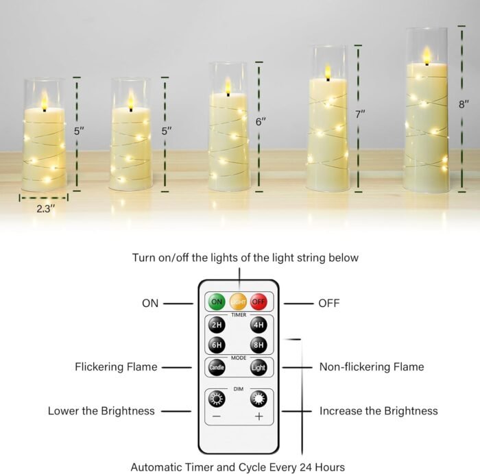 Flameless LED Candles with Timer 5 Pc Flickering Flameless Candles for Romantic Ambiance and Home Decoration Stable Acrylic Shell,with Embedded Star String，Battery Operated Candles（Ivory） - Image 4