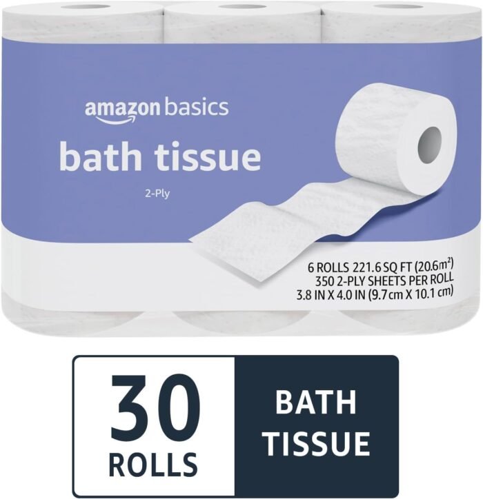 Amazon Basics 2-Ply Toilet Paper, 30 Rolls = 120 Regular Rolls, 350 Sheets, (Pack of 30), Unscented - Image 5