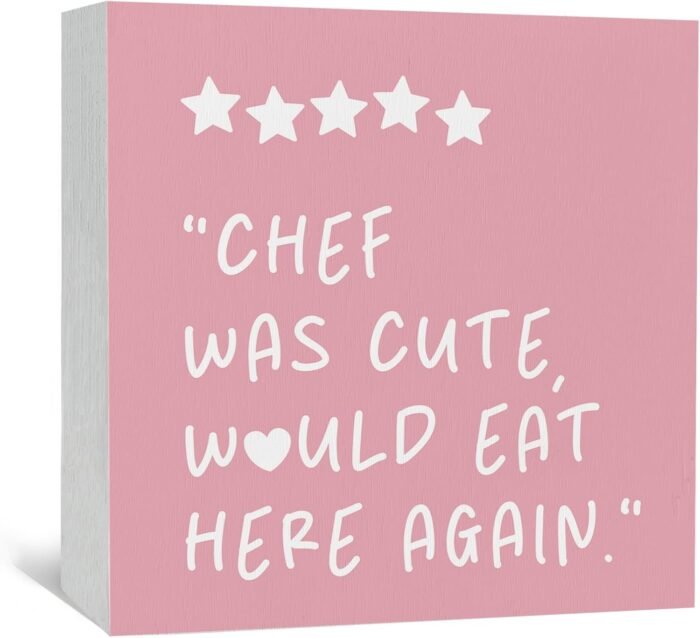 Chef Was Cute Would Eat Here Again Sign Pink, Pink Kitchen Home Decor Sign, Cute Preppy Kitchen Decor Wood Sign Home Decor for Girly Dining Room Restaurant