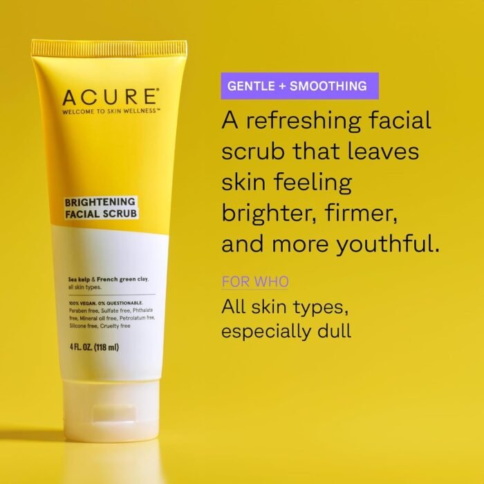 Acure Brightening Facial Scrub for a Youthful, Brighter, Radiant Complexion | With Sea Kelp & French Green Clay, 4 Fl Oz - Image 2