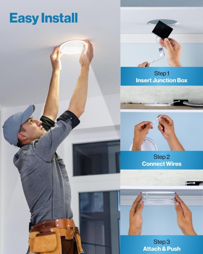 Sunco 12 Pack 6 Inch Ultra Thin LED Recessed Ceiling Lights, Baffle Trim, Selectable CCT 2700K/3000K/3500K/4000K/5000K Dimmable 14W, Wafer Thin, Canless with Junction Box - Image 5