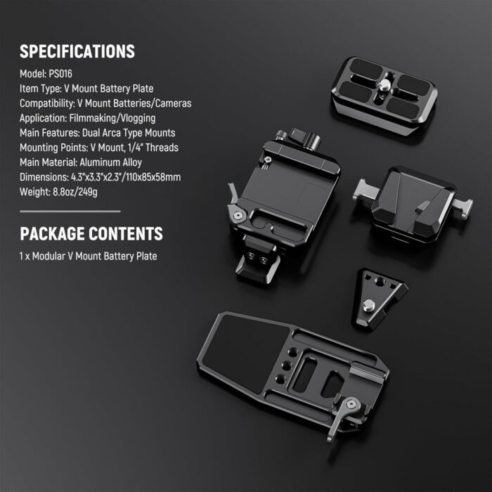 NEEWER V Mount Battery Plate with NATO Rails, Arca Type Baseplate for RS4 Pro RS3 Pro Gimbal, Modular DSLR Camera Video Rig Compatible with SmallRig V Lock Battery Camera Cage, PS016 - Image 9