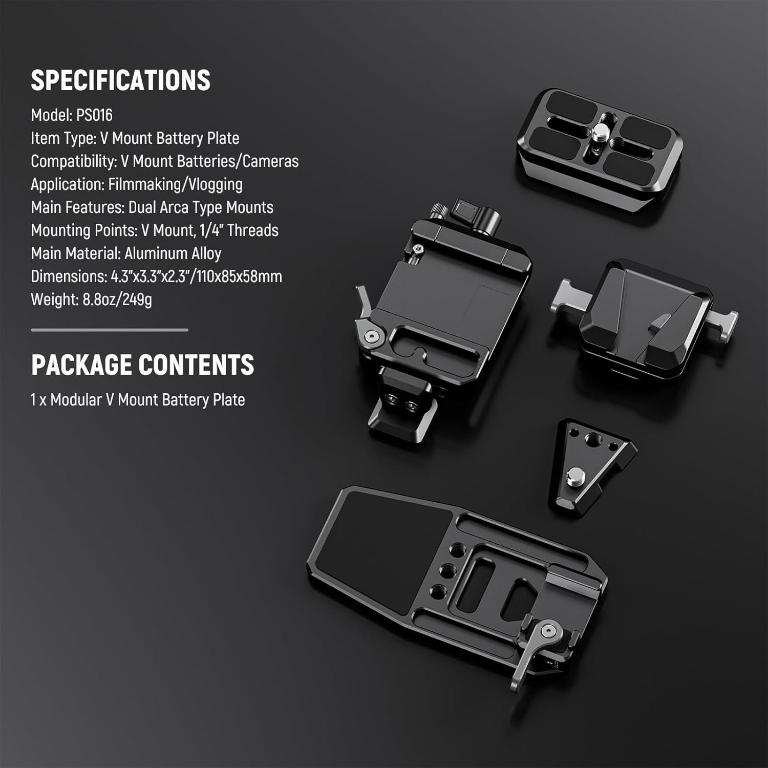 NEEWER V Mount Battery Plate with NATO Rails, Arca Type Baseplate for RS4 Pro RS3 Pro Gimbal, Modular DSLR Camera Video Rig Compatible with SmallRig V Lock Battery Camera Cage, PS016 - Image 9